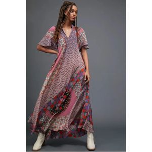 New Anthropologie x  Mes Demoiselles Azalea Silk Maxi Dress Size 34
